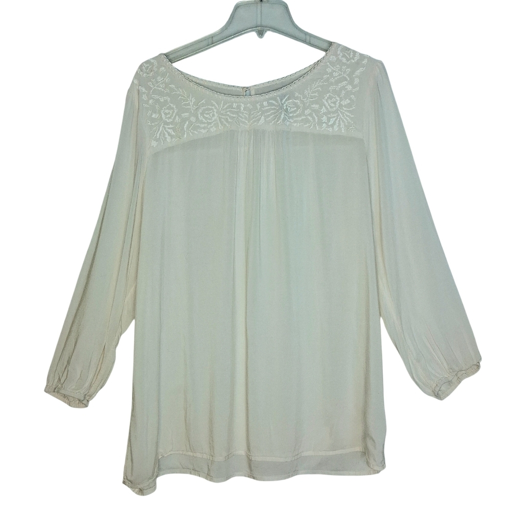 Gap Factory Long Sleeve Embroidered Blouse Sz XL Vanilla Cream Neutral Coastal